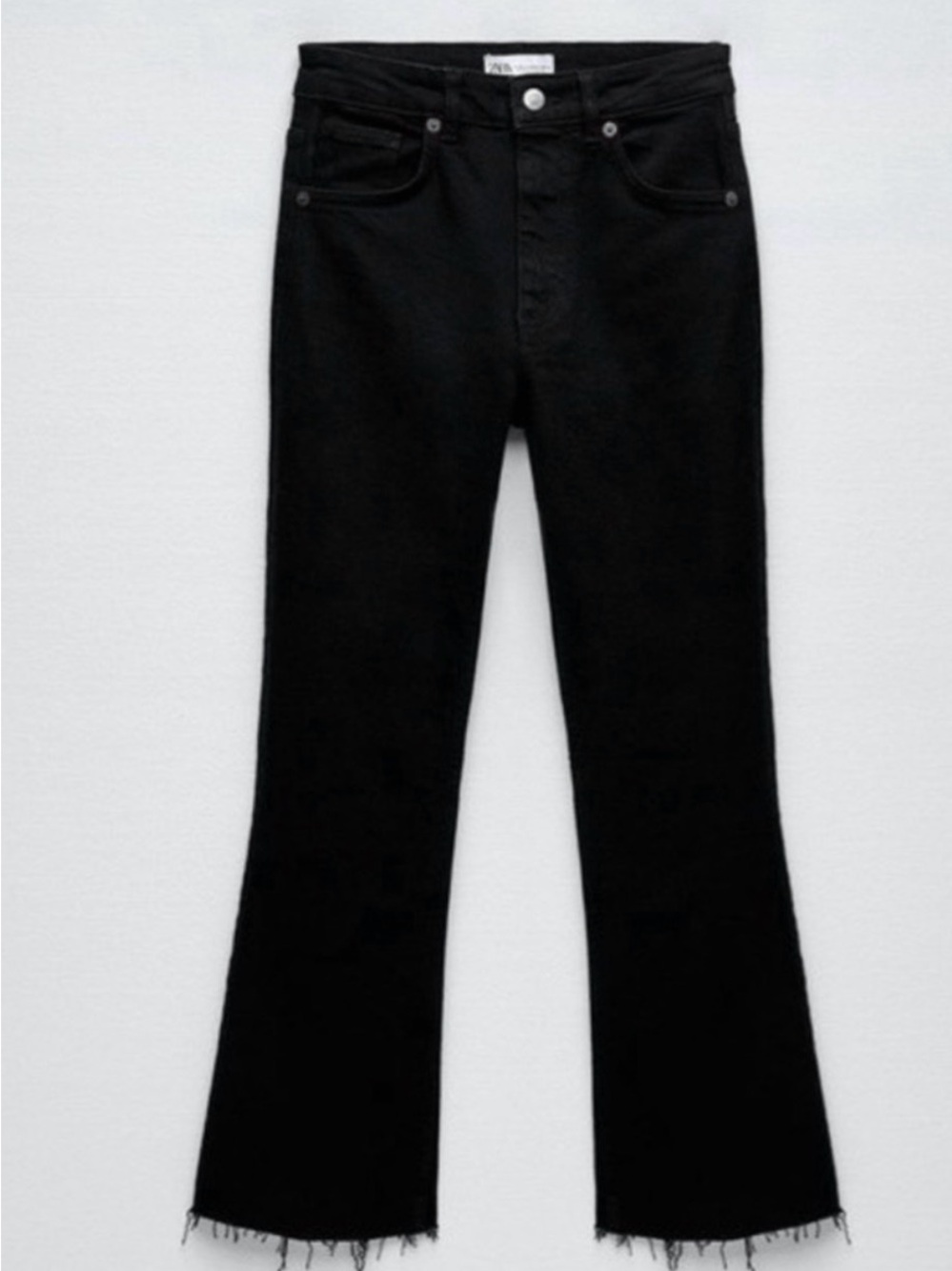 Zara High-Waisted Cropped Flare Black Jeans Denim Raw Hem, Women’s Size 6